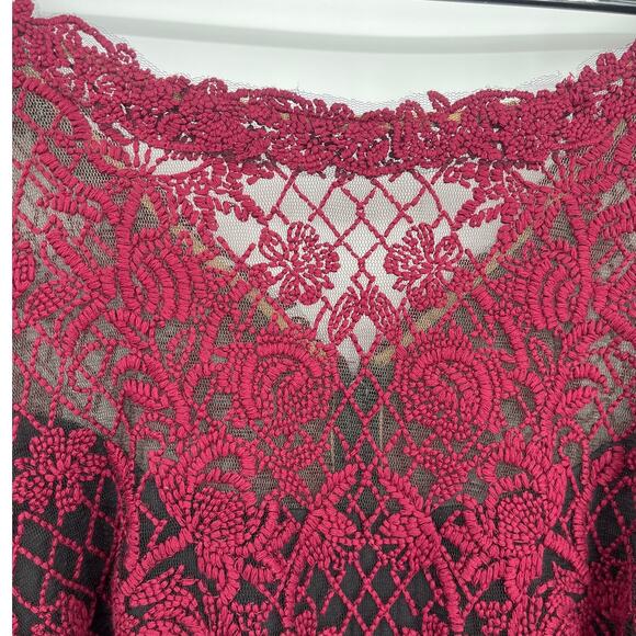 Tadasho Shoji Too Crochet Mesh Dress 24Q Whimsigoth Burgundy Romantic Glam Lace - Picture 6 of 12